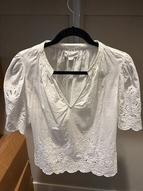 Velvet by Graham & Spencer White Eyelet V-Neck Blouse